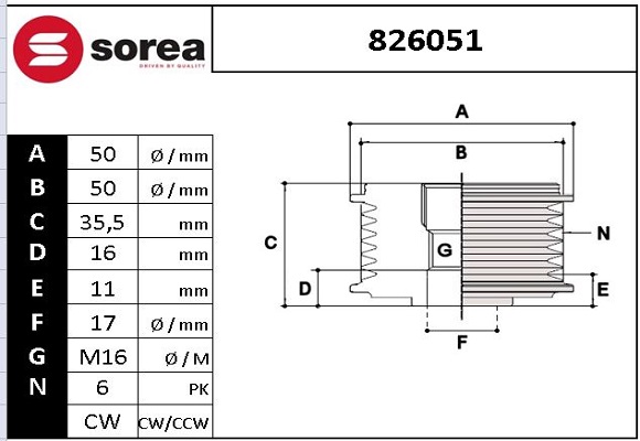 Sistem roata libera, generator 826051 EAI
