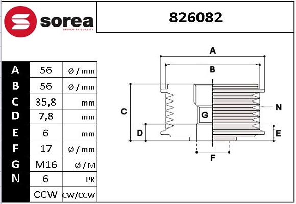 Sistem roata libera, generator 826082 EAI
