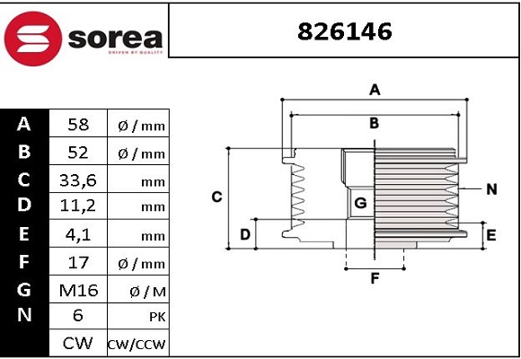 Sistem roata libera, generator 826146 EAI