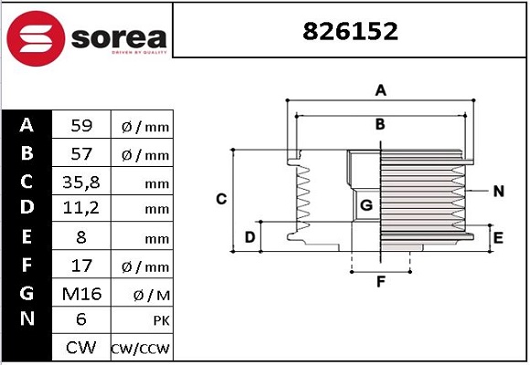 Sistem roata libera, generator 826152 EAI