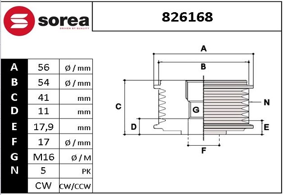 Sistem roata libera, generator 826168 EAI