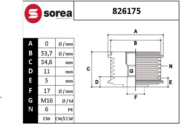 Sistem roata libera, generator 826175 EAI