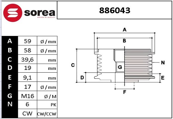 Sistem roata libera, generator 886043 EAI
