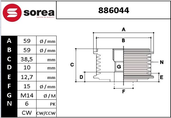 Sistem roata libera, generator 886044 EAI