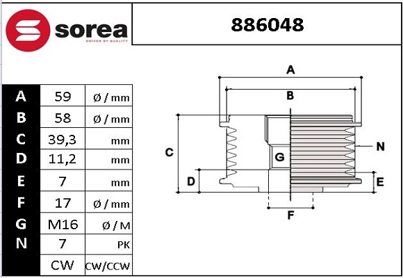 Sistem roata libera, generator 886048 EAI