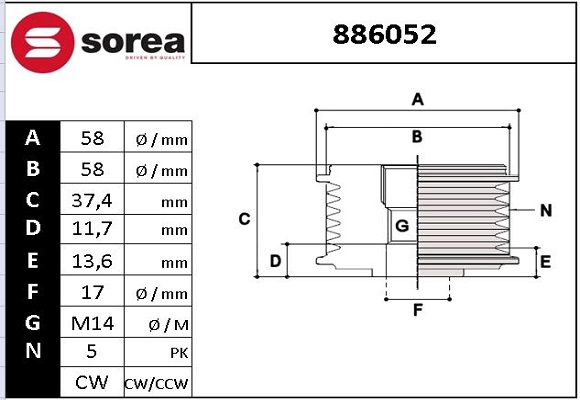 Sistem roata libera, generator 886052 EAI