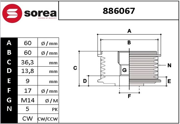 Sistem roata libera, generator 886067 EAI