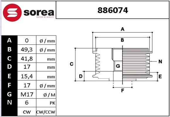 Sistem roata libera, generator 886074 EAI