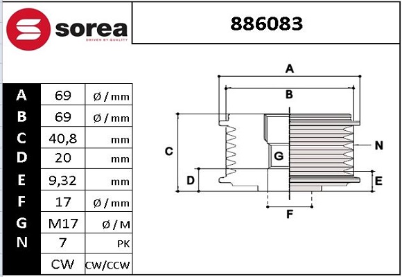 Sistem roata libera, generator 886083 EAI