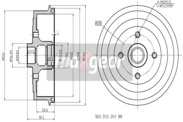 Tambur frana 19-1037 MAXGEAR