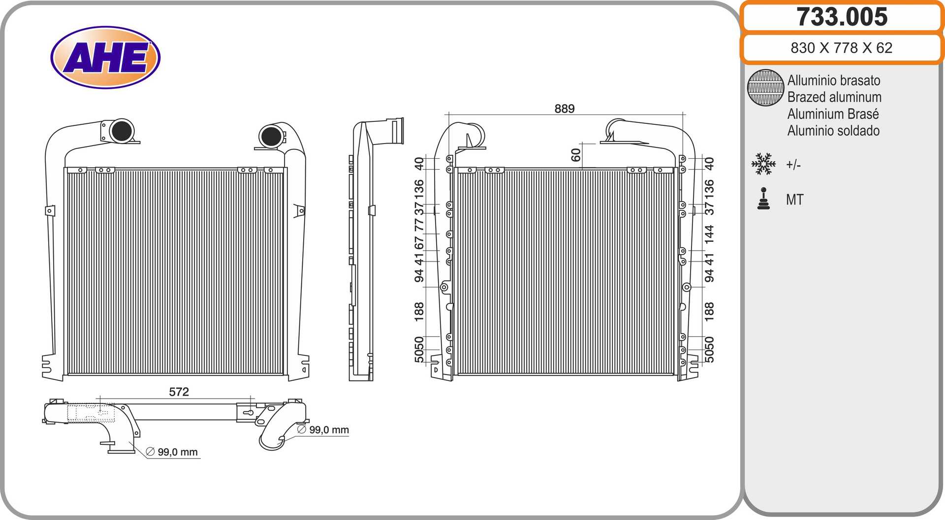 Intercooler, compresor 733.005 AHE
