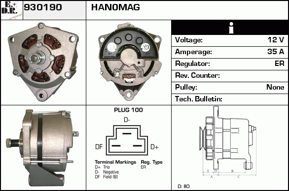 Generator / Alternator 930190 EDR
