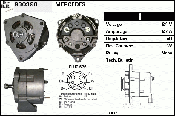 Generator / Alternator 930390 EDR