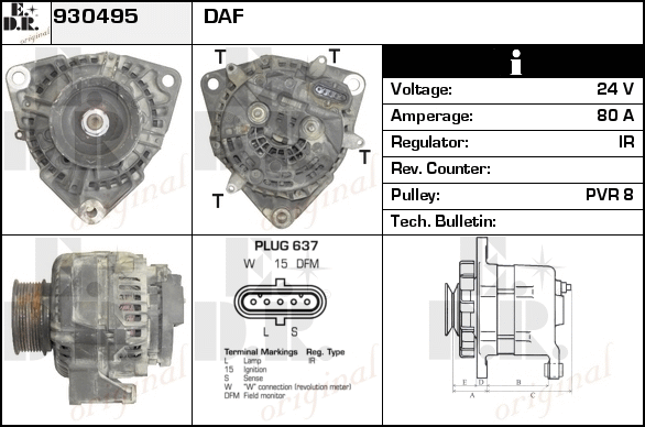 Generator / Alternator 930495 EDR