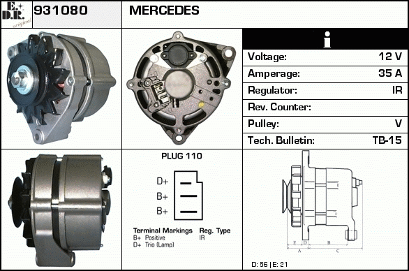 Generator / Alternator 931080 EDR
