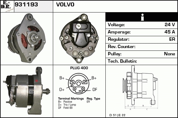 Generator / Alternator 931193 EDR