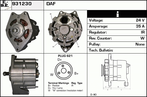 Generator / Alternator 931230 EDR