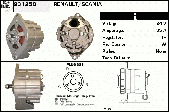 Generator / Alternator 931250 EDR