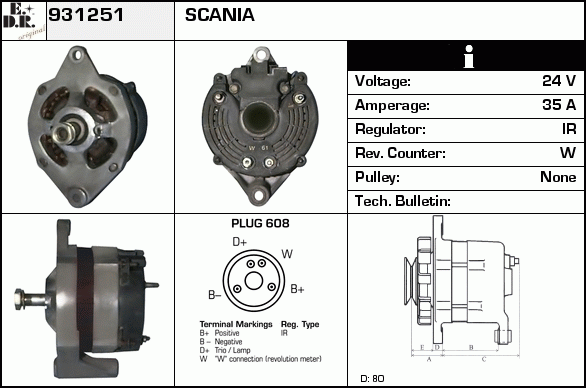 Generator / Alternator 931251 EDR