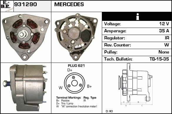 Generator / Alternator 931290 EDR