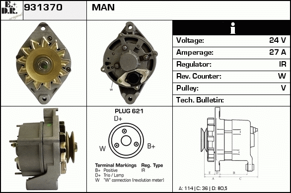 Generator / Alternator 931370 EDR