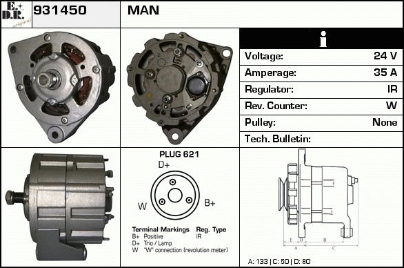 Generator / Alternator 931450 EDR