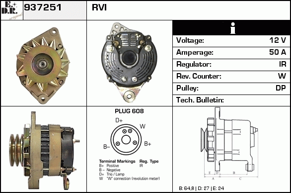 Generator / Alternator 937251 EDR