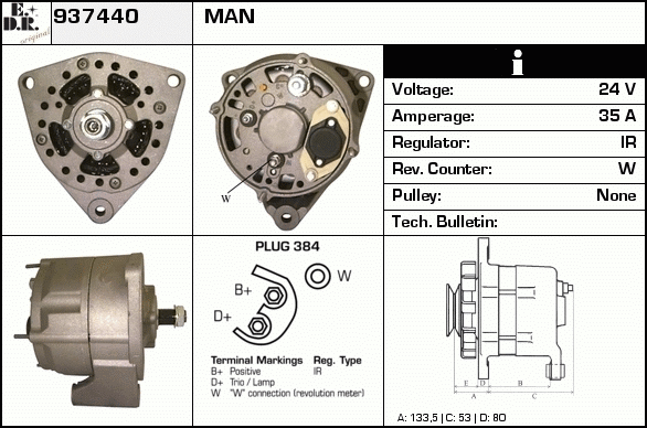 Generator / Alternator 937440 EDR