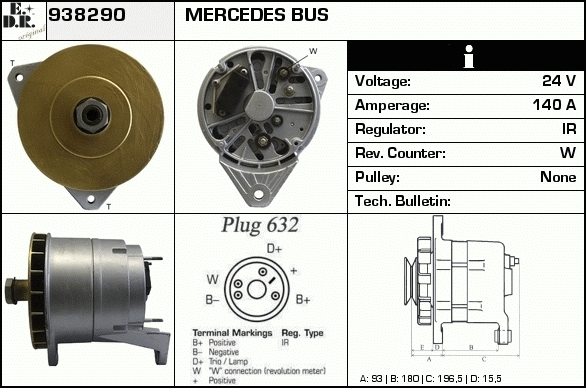 Generator / Alternator 938290 EDR