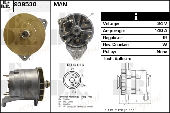 Generator / Alternator 939530 EDR