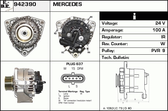 Generator / Alternator 942390 EDR