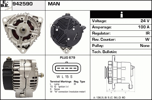 Generator / Alternator 942590 EDR