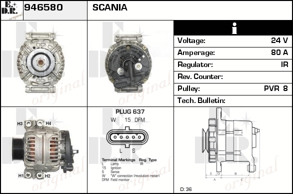 Generator / Alternator 946580 EDR