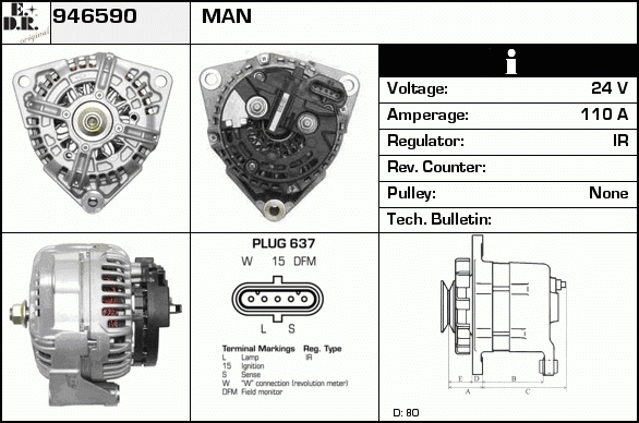 Generator / Alternator 946590 EDR