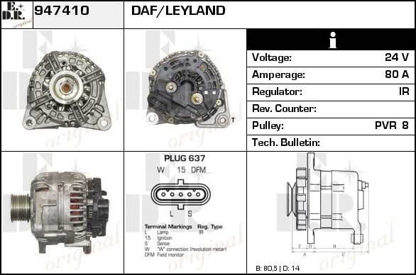 Generator / Alternator 947410 EDR