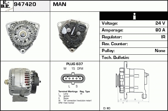 Generator / Alternator 947420 EDR