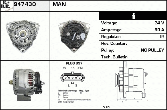 Generator / Alternator 947430 EDR