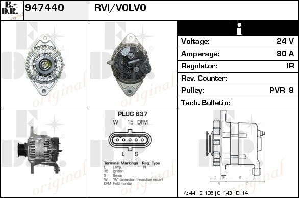 Generator / Alternator 947440 EDR