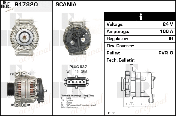 Generator / Alternator 947820 EDR