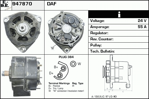 Generator / Alternator 947870 EDR