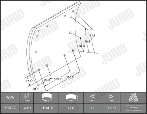 Set garnituri de frictiune, frana tambur 1903611070 JURID