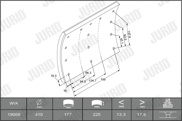 Set garnituri de frictiune, frana tambur 1906801070 JURID