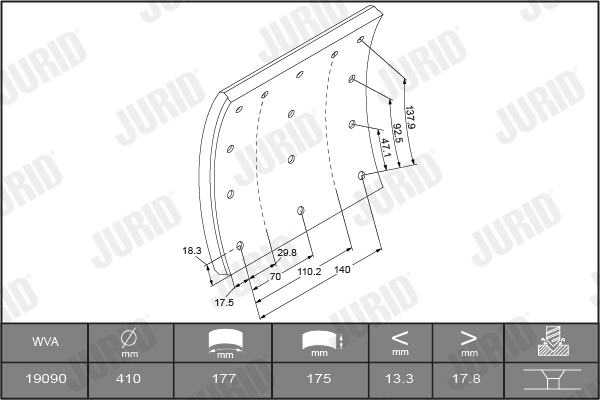 Set garnituri de frictiune, frana tambur 1909001070 JURID