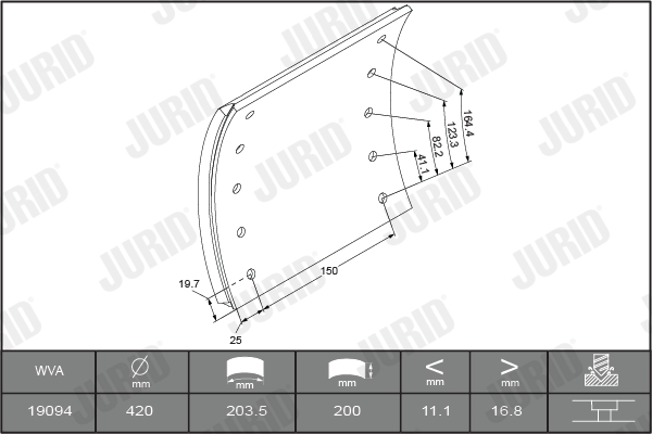 Set garnituri de frictiune, frana tambur 1909401070 JURID