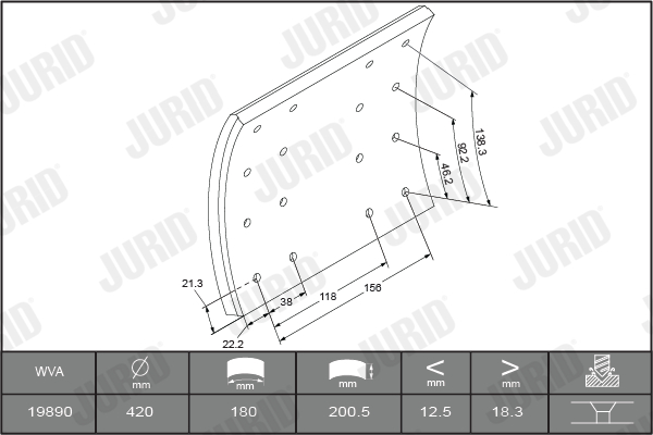 Set garnituri de frictiune, frana tambur 1989001230 JURID