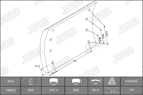 Set garnituri de frictiune, frana tambur 1990204040 JURID