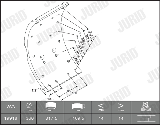 Set garnituri de frictiune, frana tambur 1991801250 JURID