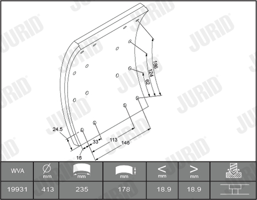 Set garnituri de frictiune, frana tambur 1993111230 JURID