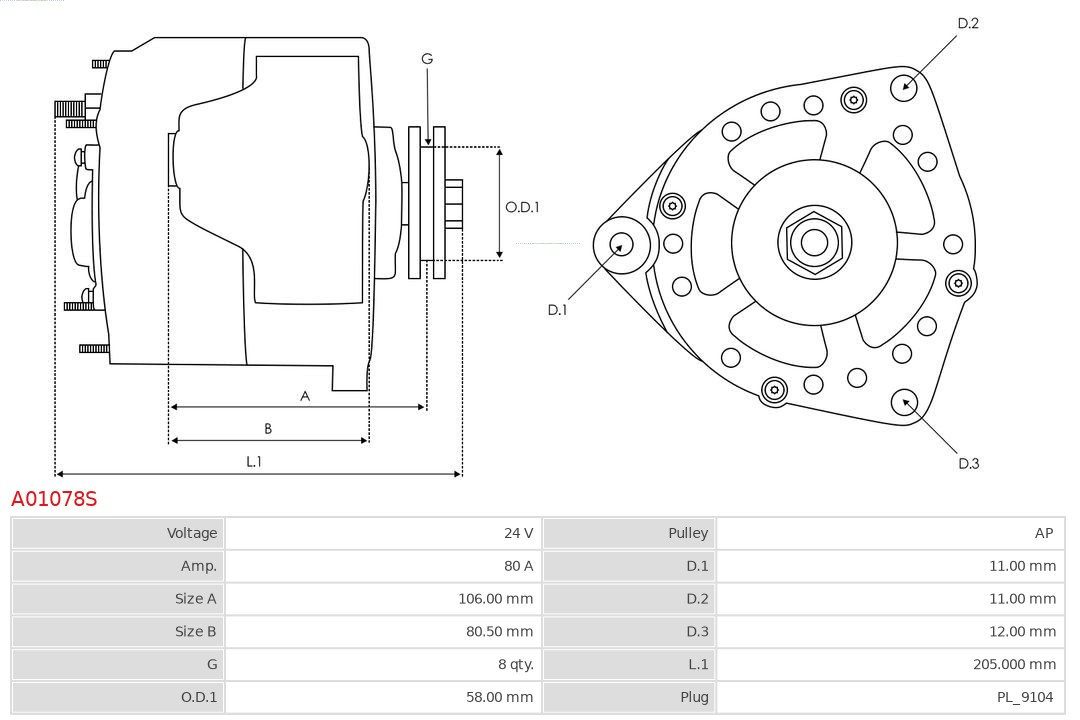 Generator / Alternator A01078S AS-PL