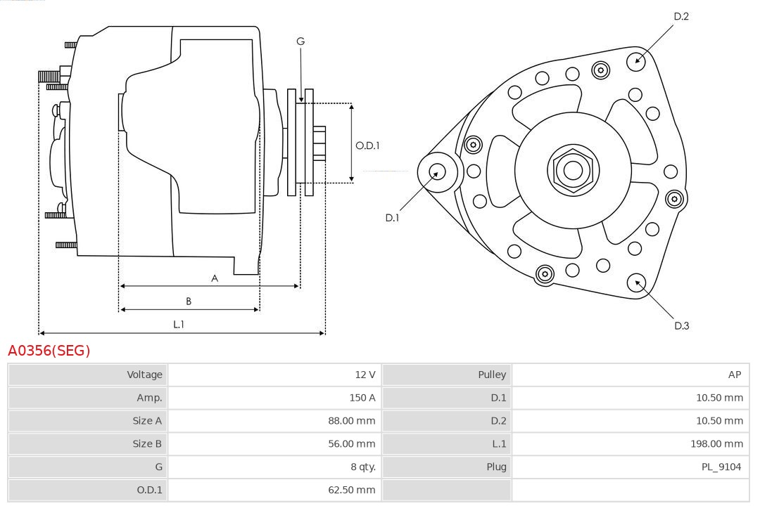 Generator / Alternator A0356(SEG) AS-PL